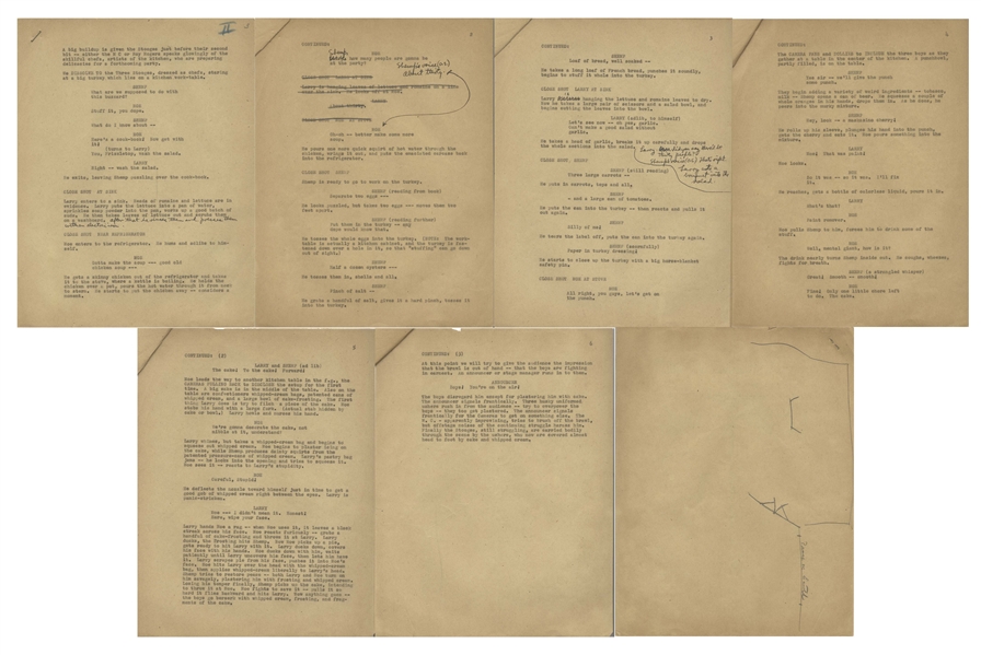 Moe Howard's 17pp. Script for a Three Stooges Skit With Shemp, Circa Early 1950s -- With Moe's Annotations Throughout -- Skit Mentions Roy Rogers, Likely for Variety Show -- Toning, Else Very Good